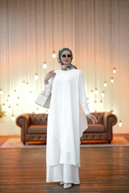 Tesettür Alina Takım Beyaz-Model 575