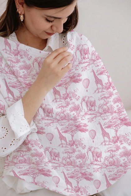 Muslin Nursing Cover - Pink Toile De Jouy