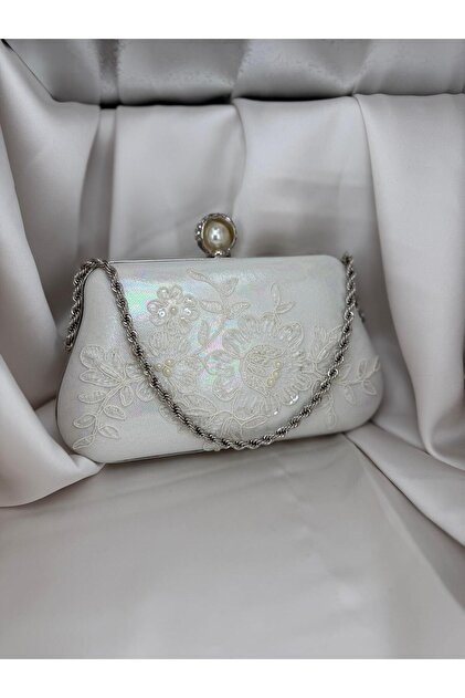 ZS Aksesuar Pearl Detailed Floral Embroidered Handmade Bridal - Evening  Dress Bag - Stylish Clutch with Chain Strap- Trendyol