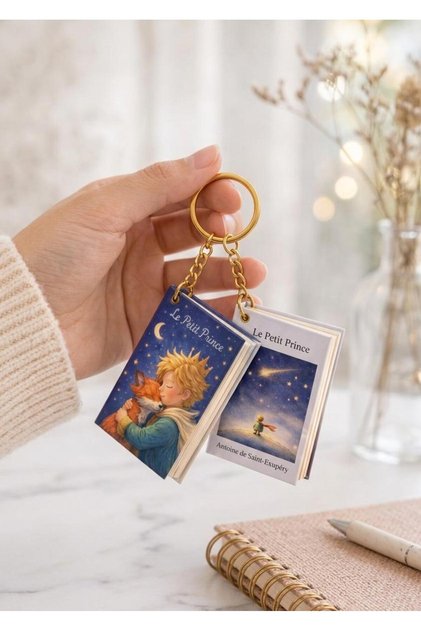 The Little Prince Designed 2-Piece Mini Book-Looking Notebook Keychain - Le Petit Prince Set of 2