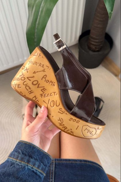 Women's Forge Brown Ruga 10 cm Padded Written Cork Sole Shoes & Sandals