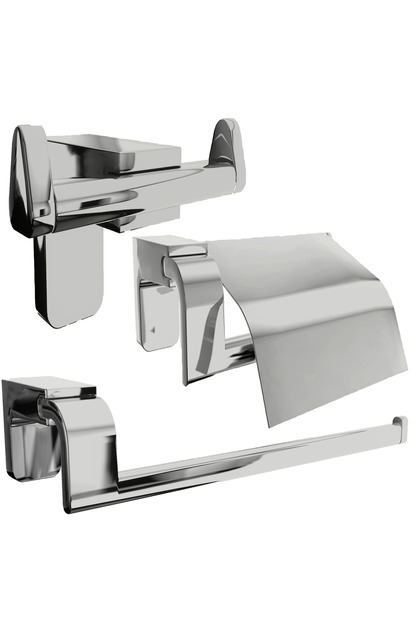 Chrome Lux 3-Piece Bathroom Set Robe Hanger, Covered Toilet Paper Holder, Freestanding Towel Holder