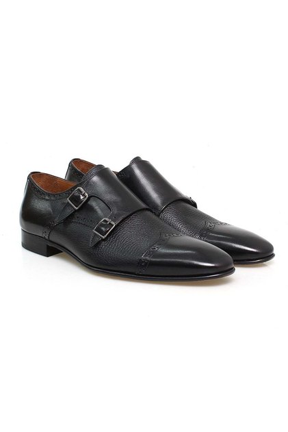 Black Color Laceless Genuine Leather Leather Sole Men's Shoes