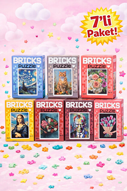 Bricks Puzzle 7’li Set 100 Parça Mini Puzzle 10x15 cm Zeka Oyunu Eğitici Puzzle Seti