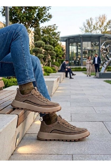 26Y514 Men's Khaki Design Thick Light Sole Walking Orthopedic Mesh Daily Sneaker Sports Shoes
