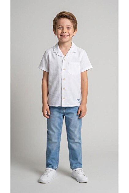 Hawaiian Collar Natural Linen Short Sleeve Boys' Shirt
