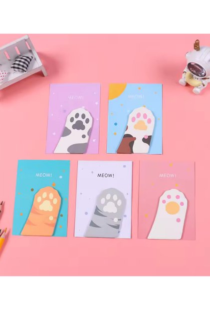 Kedi Pati Not Kağıdı Postit Tekli - Kawaii 30 Yaprak Sevimli Memo Pad Yapışkanlı Notluk Kırtasiye
