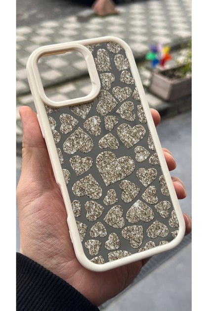 Compatible with iPhone 14 Pro Max - Mirror with Heart Pattern Cover Silicone Protective Case