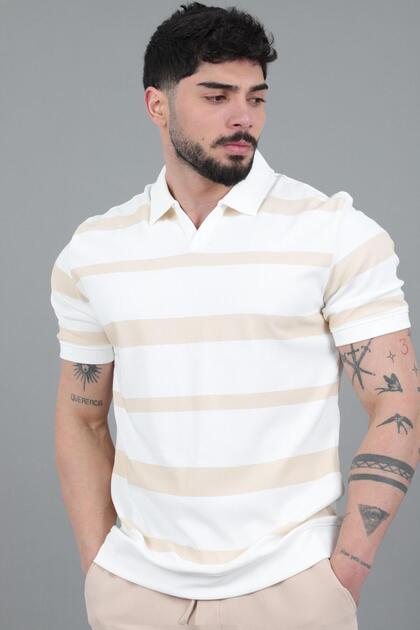 Double Color Striped Lapel Collar T-Shirt Gp 1042_30494