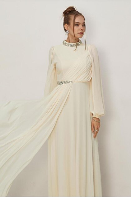 Alvina DRAPELİ ŞİFON ABİYE ELBİSE 50560 - Fiyatı, Yorumları