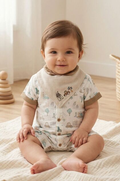 100% Cotton Muslin, City Printed Baby Boy Romper, Jumpsuit