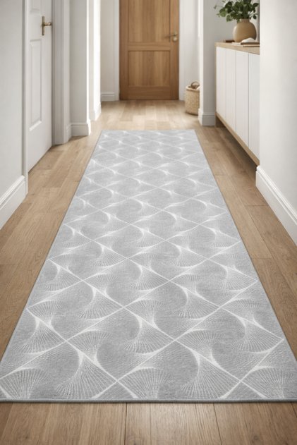 Deluxe Embos Baskılı Kaymaz Taban Kalın Leke Tutmaz Yıkanabilir Halı Yolluk Kilim GRİ