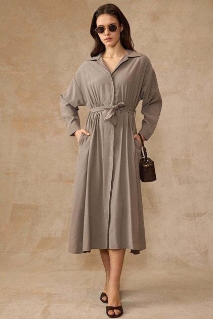 Drawstring Waist Button Closure Modal Dress Vi̇zon 9452-E