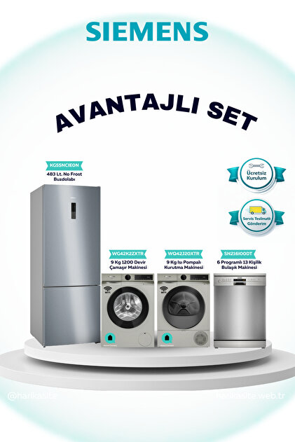 Siemens 4'lü Set Buzdolabı(KG55NCIE0N) Çamaşır(WG42K2ZXTR) Kurutma