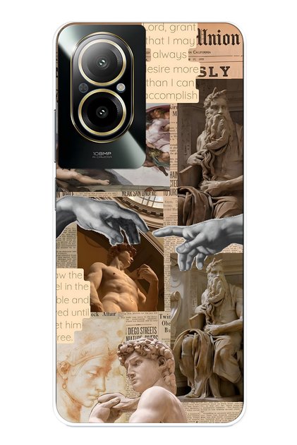 Realme 12 Lite Compatible Transparent Phone Case with Renaissance Sculpture Collage Pattern