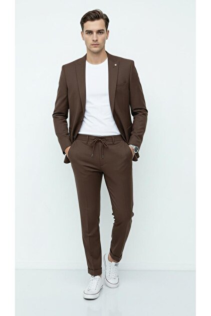 Pantaloni jogger pentru bărbați, cu un singur nasture, cu șireturi elastice, cu două tăieturi la picior