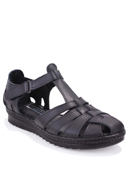 Dza07-997A88 Black Daily Orthopedic Leather Women's Sandals