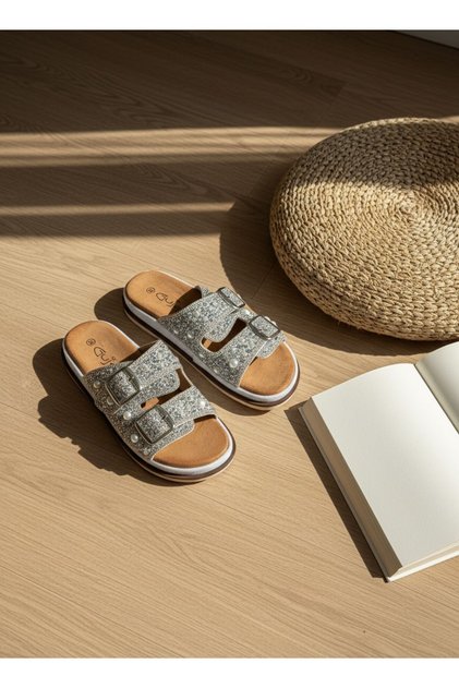 26Y225 Stone-Detail Double Buckle Orthopedic Daily Comfortable Slippers for Women