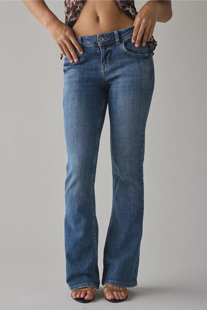 Vintage Blue Low Waist Flare Bootcut Spanish Leg Low-Rise Slim Fit Jeans & Trousers