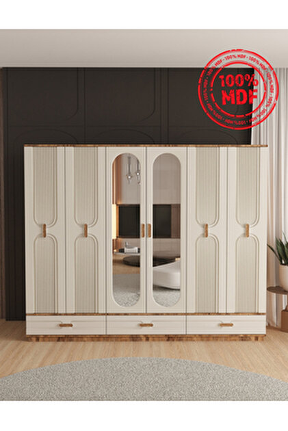 Teen & Bright DOVA 6 KAPAKLI ÇEKMECELİ GARDIROP - TAMAMI MDF