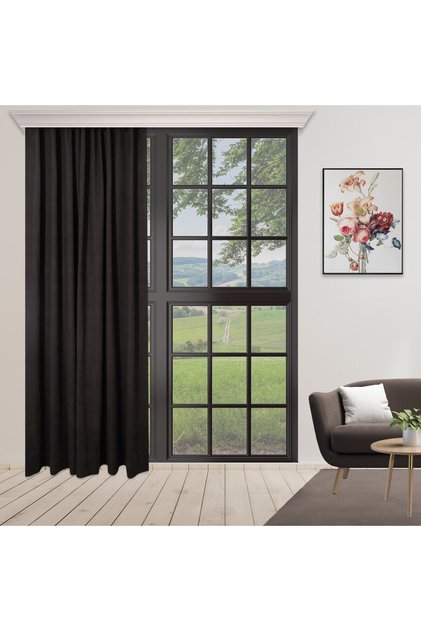 1-3 Sik Pi̇le Single Wing Black Color Background Curtain, Background Curtain with Bird Cord Decoration