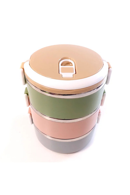 Cutie alimentara termica, Lunch Box, recipient portabil din otel inoxidabil, 3 compartimente, 2100ml