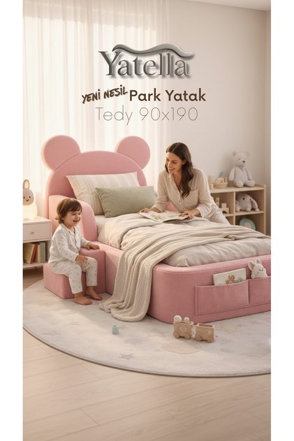 Luxury Tedyy Baza ve Başlıklı Montessori Full Sünger Yatak Seti 90 x 190 Pembe
