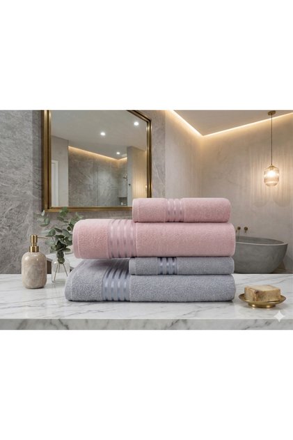 100% Cotton Bath and Head Towel Hammam Set 4-Piece Set Dowry Set 70X140-50X90 Dimensions Are Patented