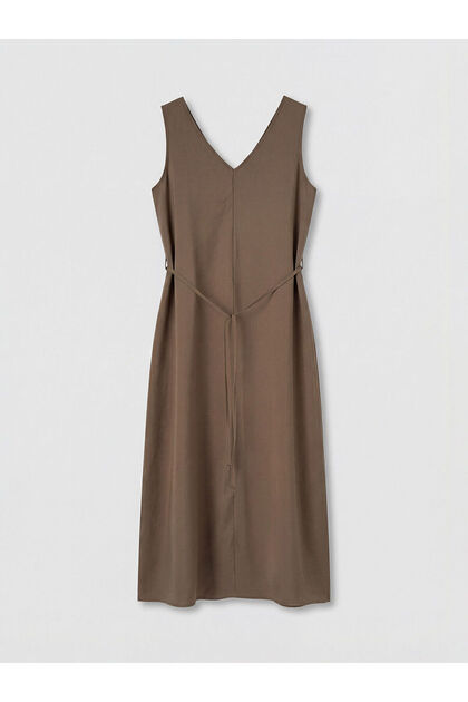 Lcw Comfort Brown V-Neck Modal Blended Dress with Nevavm Difference - S6Nr90Z8-94C