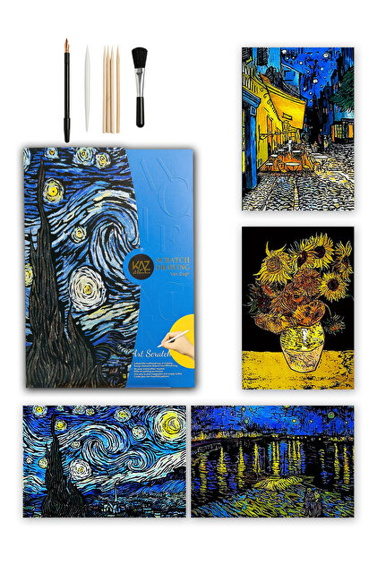 Kazart Van Gogh Koleksiyonu 4'lü Set Kazıma Sanatı Scratch Art A3