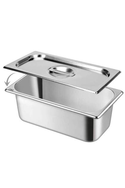Tavă Gastronorm din oțel inoxidabil cu capac inclus, 6,2L, 32,5 cm x 17,5 cm x 10 cm, Argintiu