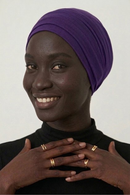 Double Layered Lined Purple Ready-Made Turban Hijab Bonnet