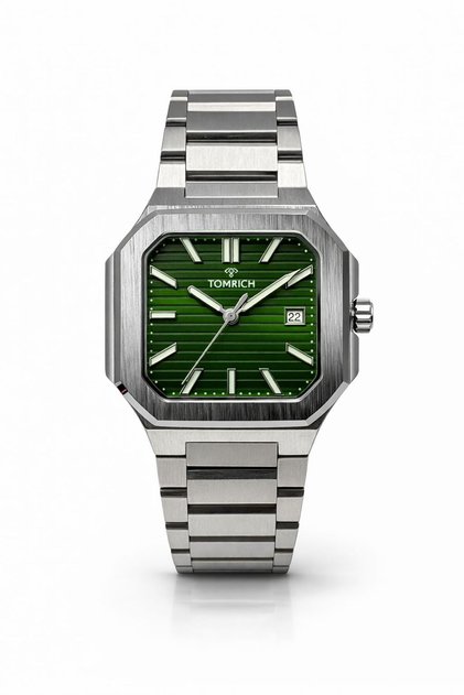 Vertex Men’s Luxury Analog Watch Stainless Steel Square Case Green Dial Wrist Watch TR1002M