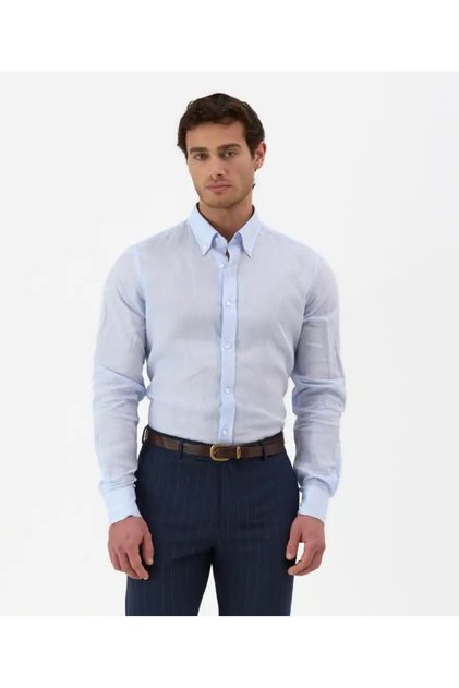 Ice Blue Regular Fit Linen Shirt 4165-09