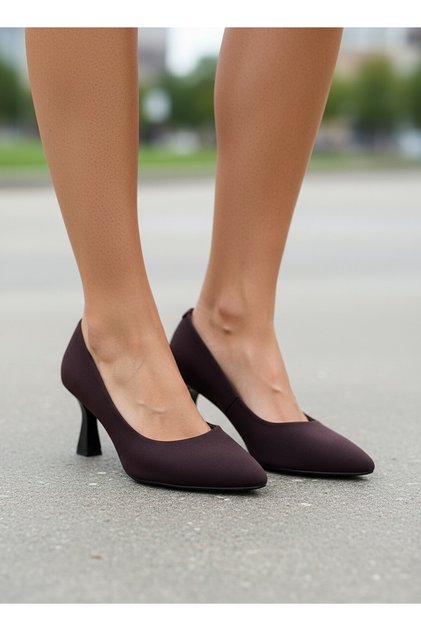 Kisa 5 cm Goblet Heeled Brown Satin Stiletto Classic Shoes