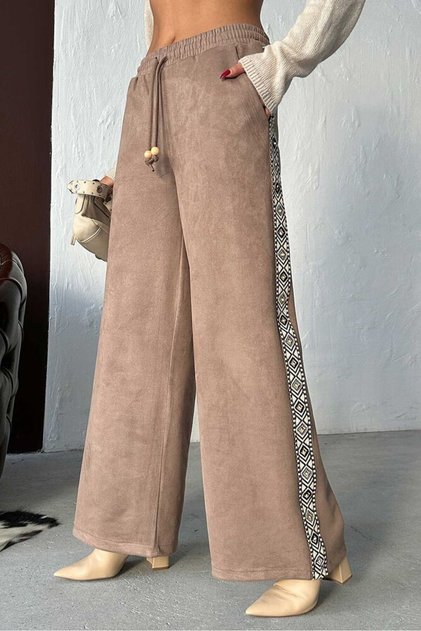 Şerit Detaylı Scuba Süet Pantolon - | F1972 - Açık Kahve