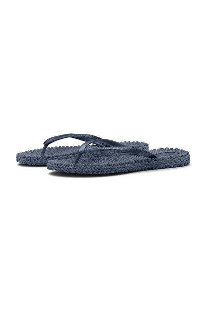 Indigo Cheerful01 - Dark Blue Silvery Flip Flops