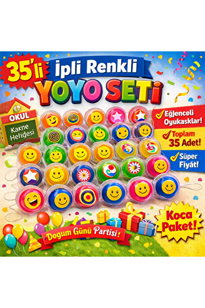 35’li İpli Yoyo Seti Renkli | Okul Karne Doğum Günü Hediyesi Parti Dağıtmalık