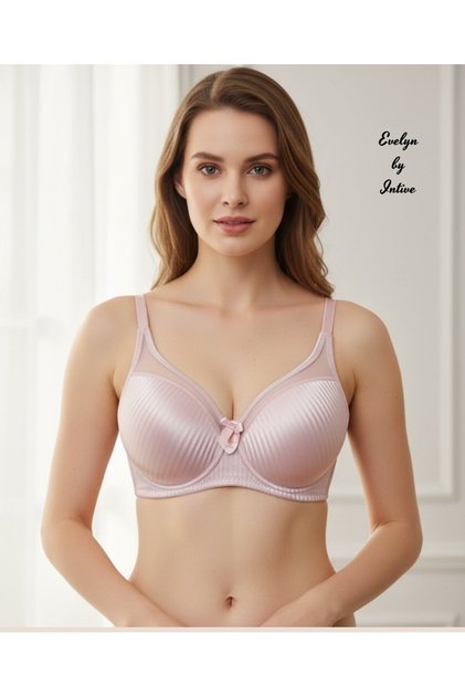 Evelyn Shiny Satin Line Detail C Cup Underwire Unpadded Stylish Bra with Tulle Detail on the Front