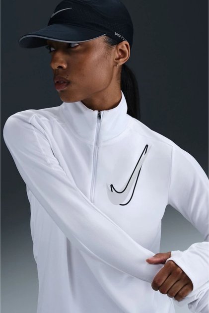 Dri-Fit Swoosh Hz Mid Kadın Beyaz Çeyrek Fermuar Antrenman Üstü