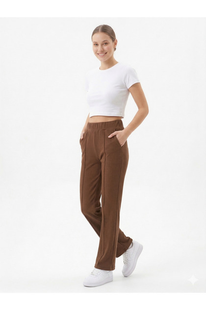 High Waist Stitched Detail Fit Pants – Casual & Stylish Comfortable Cut
