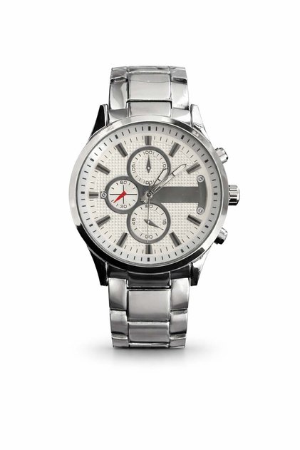 Rizy Çelik Erkek Kol Saati – Round Silver Case White Dial Silver Band Men's Watch