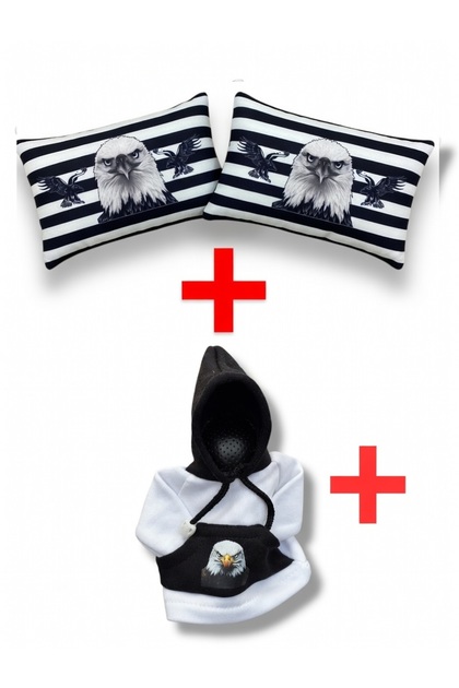 Car Seat Neck Pillow 2-Piece Black and White Eagle Polar Fiber Auto Accessory Washable