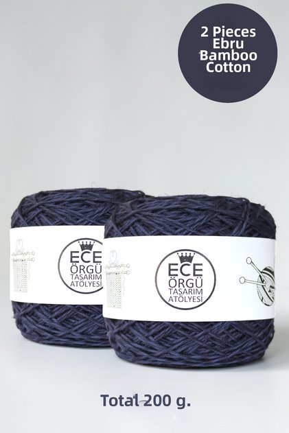 Two Shades of Navy Blue, Marbled, Twisted Bamboo Cotton Knitting Yarn (200 Gr.)