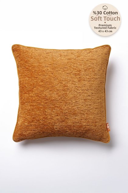 Orange Plain Chenille Textured Cushion Cover with Piping Detail