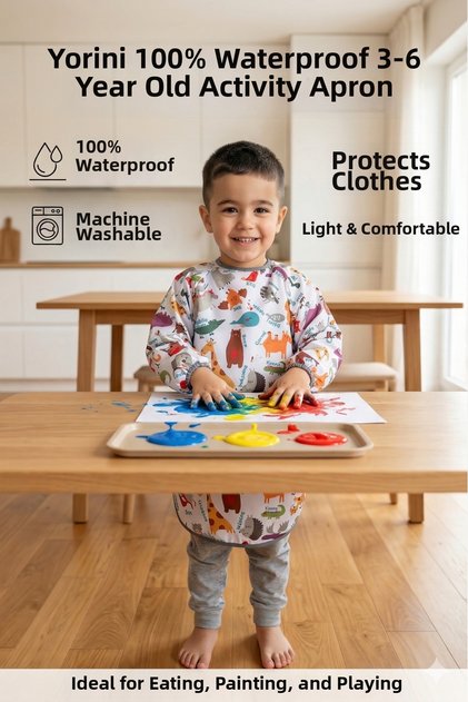 2 Pieces, 3-6 Years Old, Zoo, Liquid-Proof Machine Washable Long Sleeve Activity Painting Apron