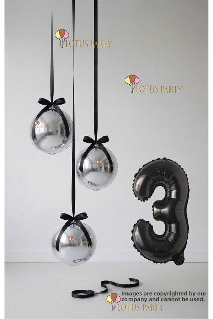 Silver Set - Silver Globe Balloon - Black Number Balloon - Globe Foil Balloon Silver Set 1 Year Old