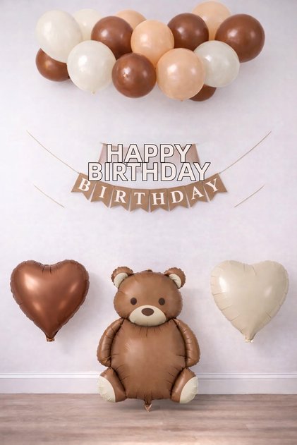 Teddy Bear Themed Birthday Balloon Set for All Ages |   Retro Beige Coffee Party Decorations