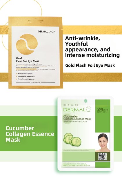 3-Layer Gold Eye Mask and Moisturizing and Smoothing Cucumber Extract Collagen Mask Set