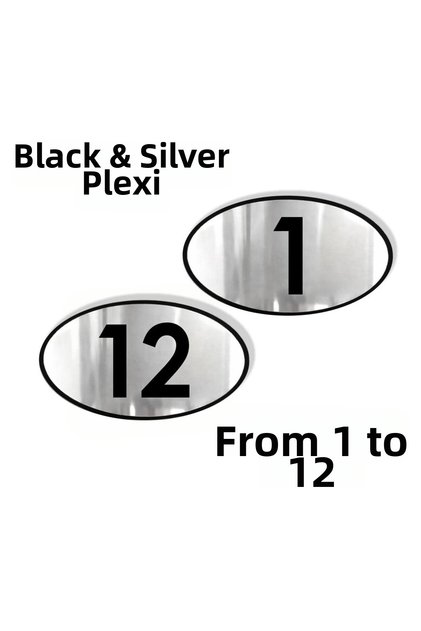 1 to 12 Ellipse Laser Black & Silver - Apartment Site -Apartment Hotel Office Door Number 10X7Cm